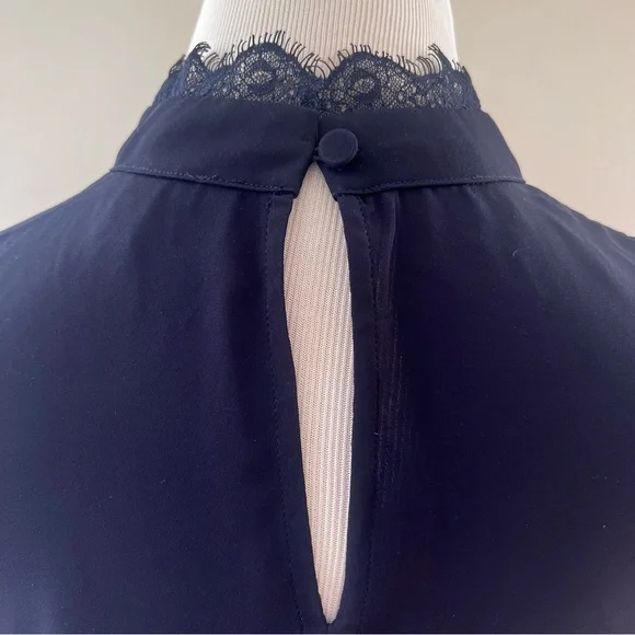 Ann Taylor Navy Blue Lace Trim Blouse – Size Small - Picture 11 of 11